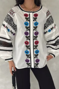 FEMELLE Women White Completely Embroidered Cotton Shirt - Image 3