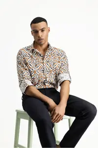 Kiğılı Long Sleeve Oversize Printed Linen Blend Cotton Shirt