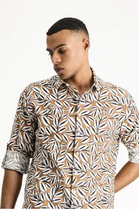 Kiğılı Long Sleeve Oversize Printed Linen Blend Cotton Shirt - Image 4