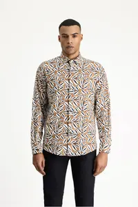 Kiğılı Long Sleeve Oversize Printed Linen Blend Cotton Shirt - Image 5