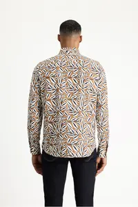 Kiğılı Long Sleeve Oversize Printed Linen Blend Cotton Shirt - Image 6