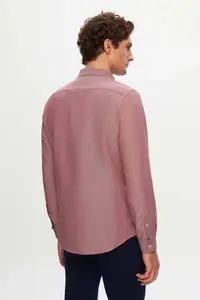 D'S Damat Ds Damat Slim Fit Claret Red Dobby Button Collar Cotton Shirt - Image 4