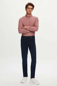 D'S Damat Ds Damat Slim Fit Claret Red Dobby Button Collar Cotton Shirt - Image 6