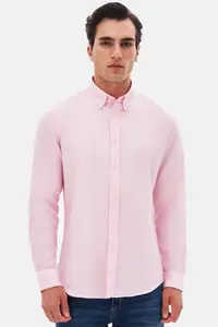 D'S Damat Ds Damat Slim Fit Pink Dobby Button Collar Cotton Shirt - Image 2