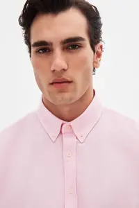 D'S Damat Ds Damat Slim Fit Pink Dobby Button Collar Cotton Shirt - Image 3