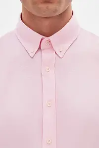D'S Damat Ds Damat Slim Fit Pink Dobby Button Collar Cotton Shirt - Image 4