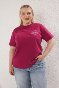 Trendyol Curve Cherry Back Printed Relaxed Fit Knitting Plus Size T-Shirt - Image 2