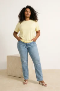 Trendyol Curve Yellow Regular Fit Basic Crew Neck 100% Cotton Knitting Plus Size T-Shirt - Image 2