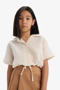 DeFacto Cropped Fit Muslin Short Sleeve Shirt Girl - Image 3