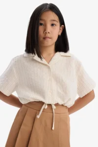 DeFacto Cropped Fit Muslin Short Sleeve Shirt Girl - Image 4