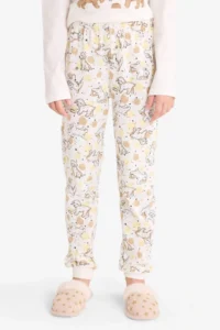 DeFacto  Beige Girl's Pajama Set Printed Long Sleeve Top Long Bottom - Image 4