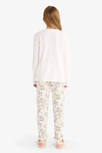 DeFacto  Beige Girl's Pajama Set Printed Long Sleeve Top Long Bottom - Image 5