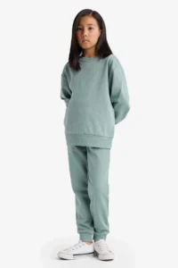 DeFacto Y1226 Green Girl's Standard Fit Basic Flat Waist Elastic School Jogger Sweatpants - Image 4