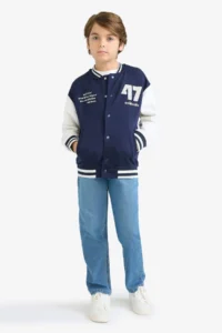 DeFacto F4550 Navy Blue Boy Printed College Collar Bomber Jacket - Image 2