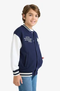 DeFacto F4550 Navy Blue Boy Printed College Collar Bomber Jacket - Image 3