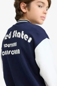 DeFacto F4550 Navy Blue Boy Printed College Collar Bomber Jacket - Image 4