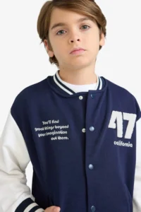 DeFacto F4550 Navy Blue Boy Printed College Collar Bomber Jacket - Image 5