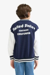DeFacto F4550 Navy Blue Boy Printed College Collar Bomber Jacket - Image 6