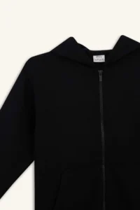 DeFacto X7382 Black Boy's Hooded Basic Plain School Zippered Sweatshirt - Image 7