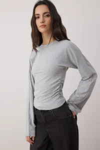 TRENDYOLMİLLA Gray Spanish Arm Gathering Detailed Regular/Normal Pattern Knitting Blouse