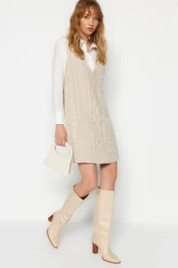 TRENDYOLMİLLA Stone Mini Braided Knitwear Gilet Dress - Image 4