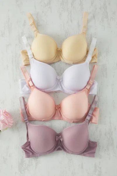 TRENDYOLMİLLA White-Multicolored 4 Sets Paket Micro Covered T-Shirt Bra Sleeveless Knitting Bra