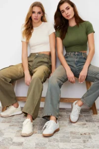 TRENDYOLMİLLA Khaki-Open Stone 2 Sets Package Crop Viscous/Soft Material Flexible Knitting Blouse