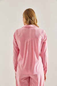 Bianco Lucci Women Front tied up Shiny Striped Shirt - Image 4