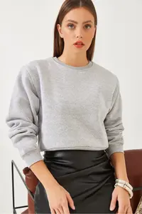 Bianco Lucci Women's Crew Neck Basic Crop Sweatshirt