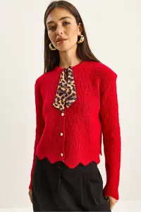 Bianco Lucci Women's Braided Scarf Detailed Buttoned Cardigan - Image 4