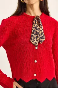 Bianco Lucci Women's Braided Scarf Detailed Buttoned Cardigan - Image 5