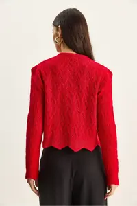 Bianco Lucci Women's Braided Scarf Detailed Buttoned Cardigan - Image 7