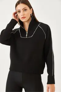 Bianco Lucci Women's Half Zipper Oversized Sweatshirt MB-53100 - Image 2