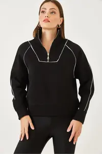 Bianco Lucci Women's Half Zipper Oversized Sweatshirt MB-53100 - Image 3