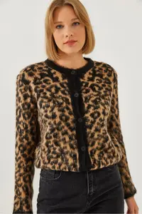 Bianco Lucci Women's Leopard Patterned Shawl Cardigan 241070