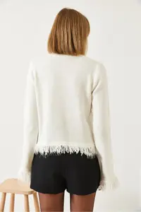 Bianco Lucci Women's Fringed Ribbon Pocket Knitwear Cardigan 241107 - Image 6