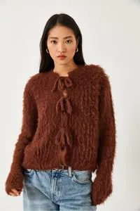 Bianco Lucci Women's Front Tied Fringed Cardigan 241117 - Image 2