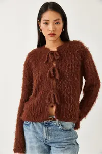 Bianco Lucci Women's Front Tied Fringed Cardigan 241117 - Image 3