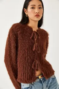 Bianco Lucci Women's Front Tied Fringed Cardigan 241117 - Image 4