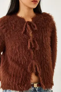 Bianco Lucci Women's Front Tied Fringed Cardigan 241117 - Image 5