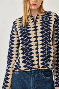 Bianco Lucci Women's Side Diamond Patterned Knitwear Cardigan 241139 - Image 5