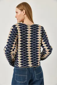 Bianco Lucci Women's Side Diamond Patterned Knitwear Cardigan 241139 - Image 6