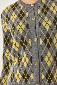 Bianco Lucci Women's Baklava Pattern Crew Neck Buttoned Knitwear Cardigan 241152 - Image 6