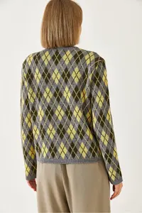 Bianco Lucci Women's Baklava Pattern Crew Neck Buttoned Knitwear Cardigan 241152 - Image 7