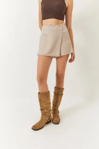 Bianco Lucci Women's Hidden Zipper Detailed Shiny Covered Shorts Skirt 8399 - Image 3