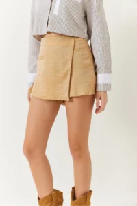 Bianco Lucci Women's Hidden Zipper Detailed Shiny Covered Shorts Skirt 8399 - Image 6
