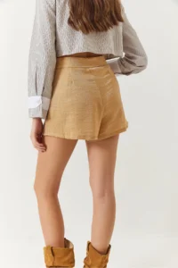 Bianco Lucci Women's Hidden Zipper Detailed Shiny Covered Shorts Skirt 8399 - Image 7