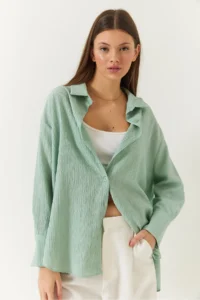 Bianco Lucci Women's Low Shoulder Oversize Basic Bürümcük Shirt 60392 - Image 3