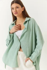 Bianco Lucci Women's Low Shoulder Oversize Basic Bürümcük Shirt 60392 - Image 4