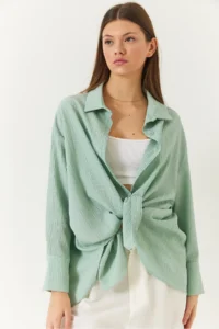 Bianco Lucci Women's Low Shoulder Oversize Basic Bürümcük Shirt 60392 - Image 7